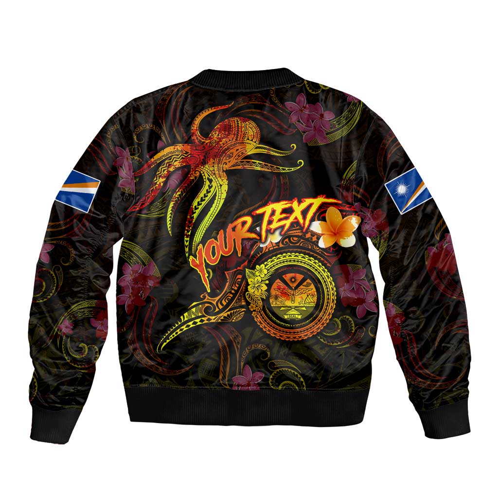 Marshall Islands Sleeve Zip Bomber Jacket Octopus Plumeria Polynesian Tattoo DT02 - Polynesian Pride