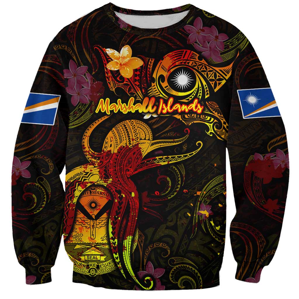 Marshall Islands Sweatshirt Octopus Plumeria Polynesian Tattoo DT02 Unisex Black - Polynesian Pride