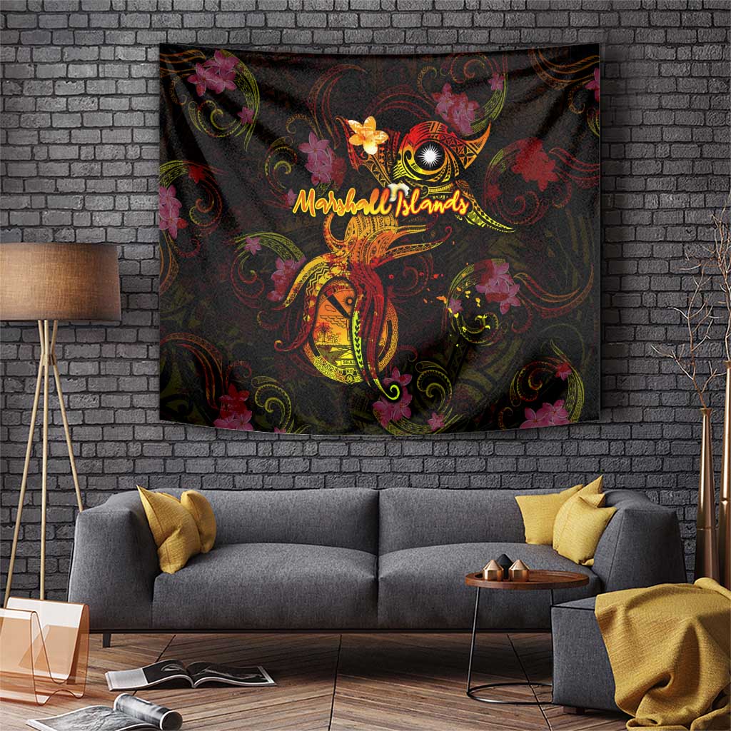 Marshall Islands Tapestry Octopus Plumeria Polynesian Tattoo DT02 Black - Polynesian Pride