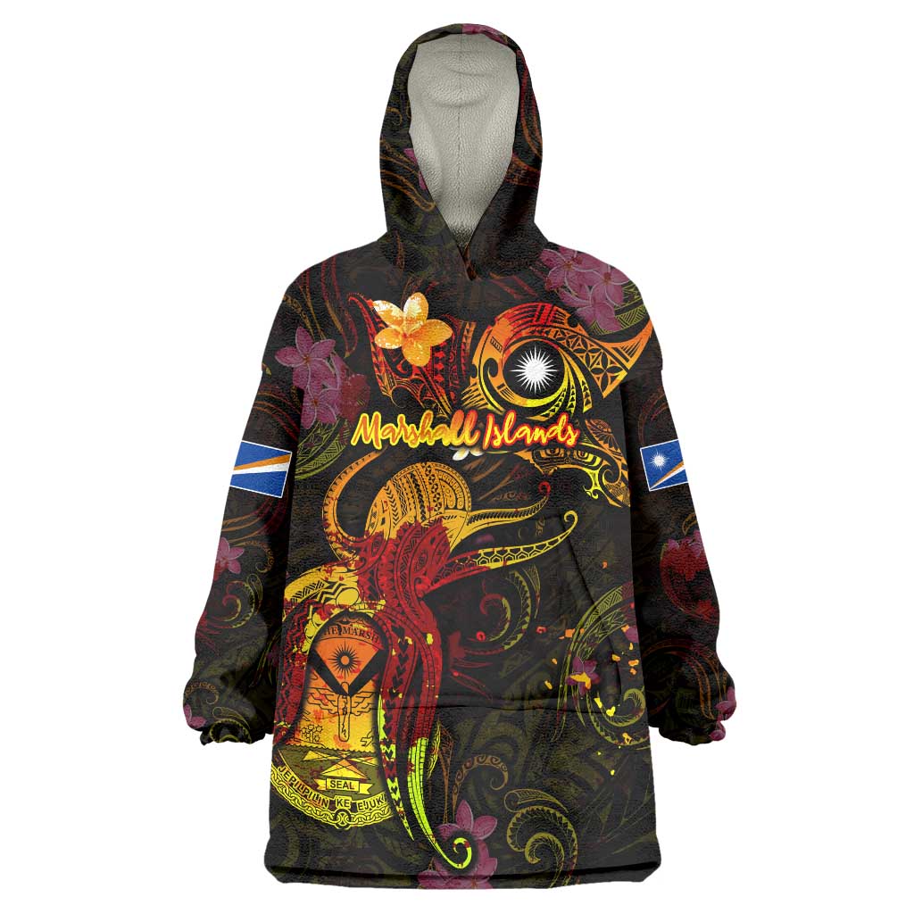 Marshall Islands Wearable Blanket Hoodie Octopus Plumeria Polynesian Tattoo DT02 One Size Black - Polynesian Pride