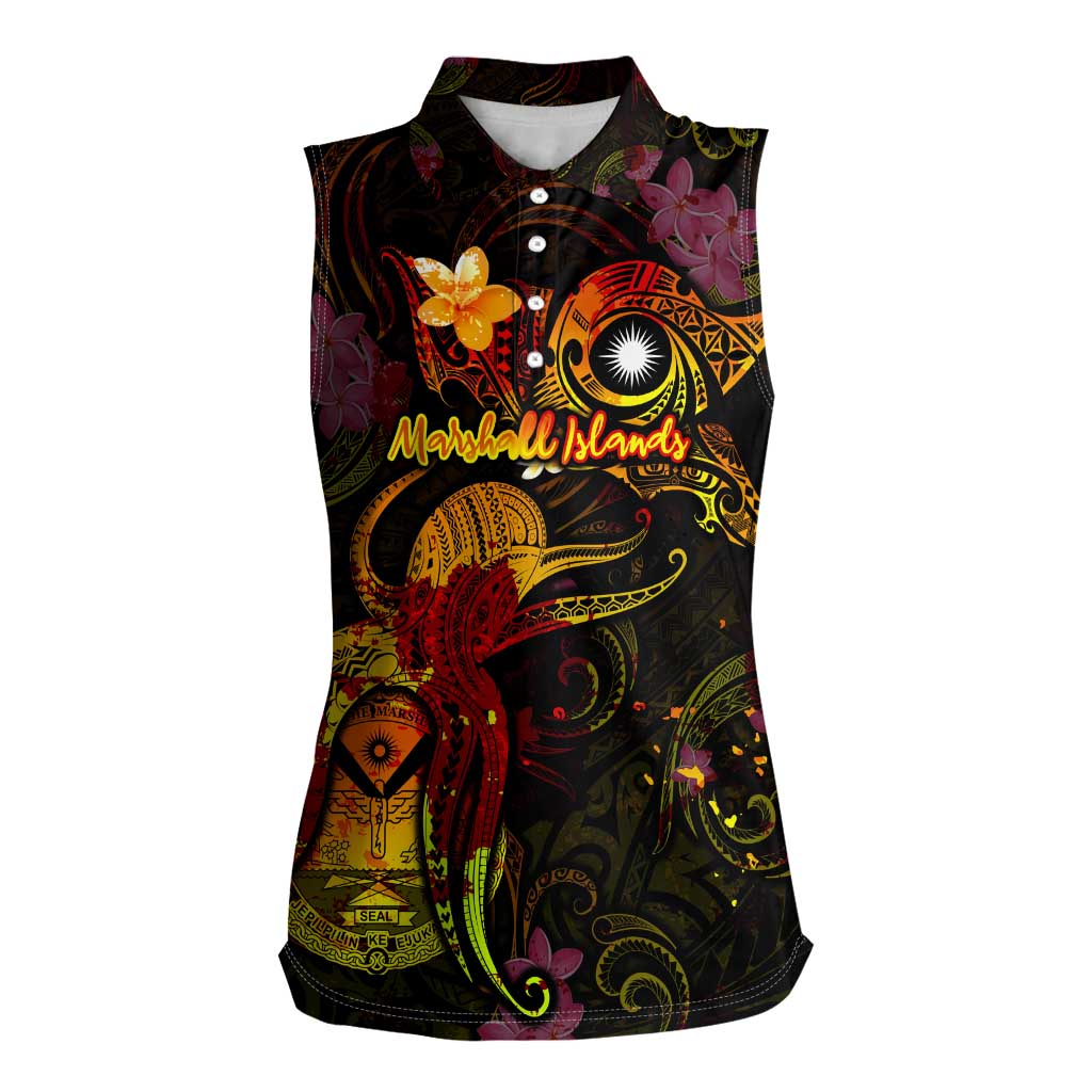 Marshall Islands Women Sleeveless Polo Shirt Octopus Plumeria Polynesian Tattoo DT02 Female Black - Polynesian Pride