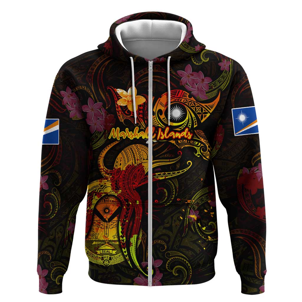 Marshall Islands Zip Hoodie Octopus Plumeria Polynesian Tattoo