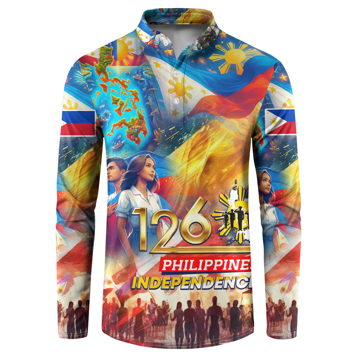 Custom The Philippines 126th Independence Anniversary Button Sweatshirt Art Style