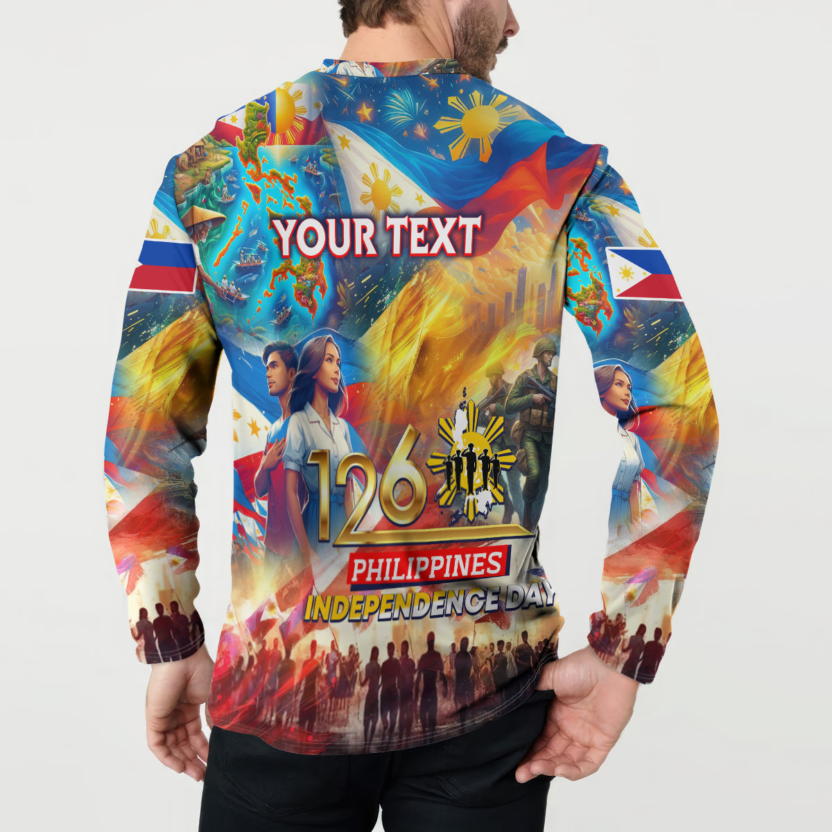 Custom The Philippines 126th Independence Anniversary Button Sweatshirt Art Style