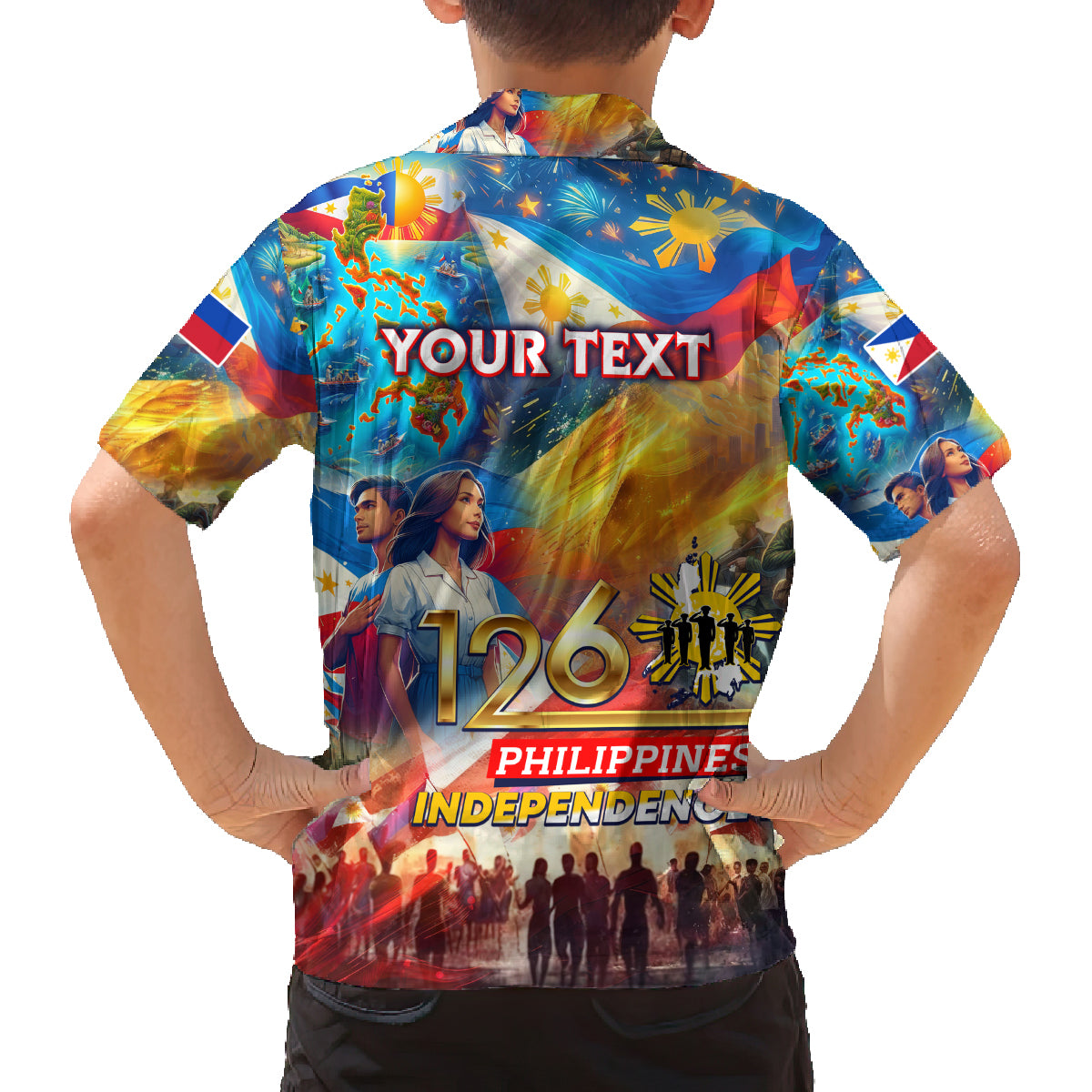 Custom The Philippines 126th Independence Anniversary Family Matching Long Sleeve Bodycon Dress and Hawaiian Shirt Art Style DT02 - Polynesian Pride