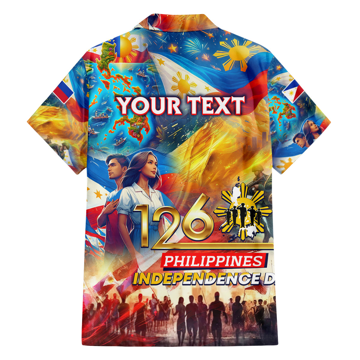 Custom The Philippines 126th Independence Anniversary Family Matching Off The Shoulder Long Sleeve Dress and Hawaiian Shirt Art Style DT02 - Polynesian Pride