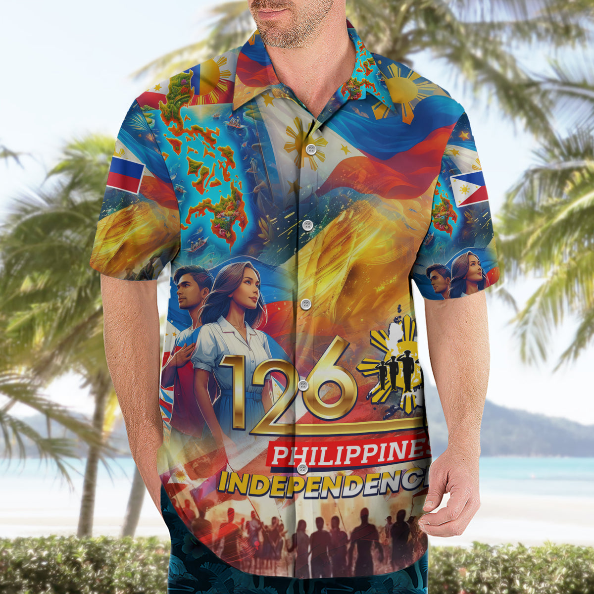 Custom The Philippines 126th Independence Anniversary Hawaiian Shirt Art Style