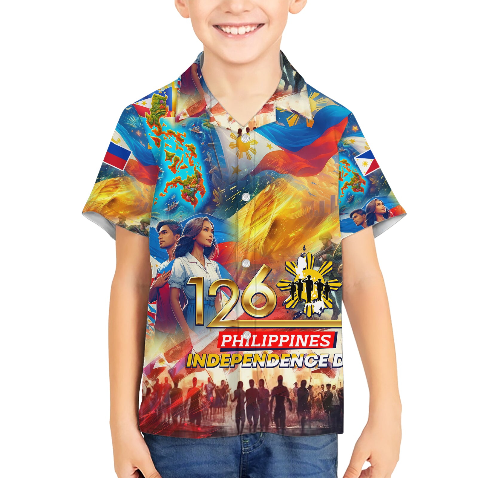 Custom The Philippines 126th Independence Anniversary Kid Hawaiian Shirt Art Style DT02 Kid Art - Polynesian Pride