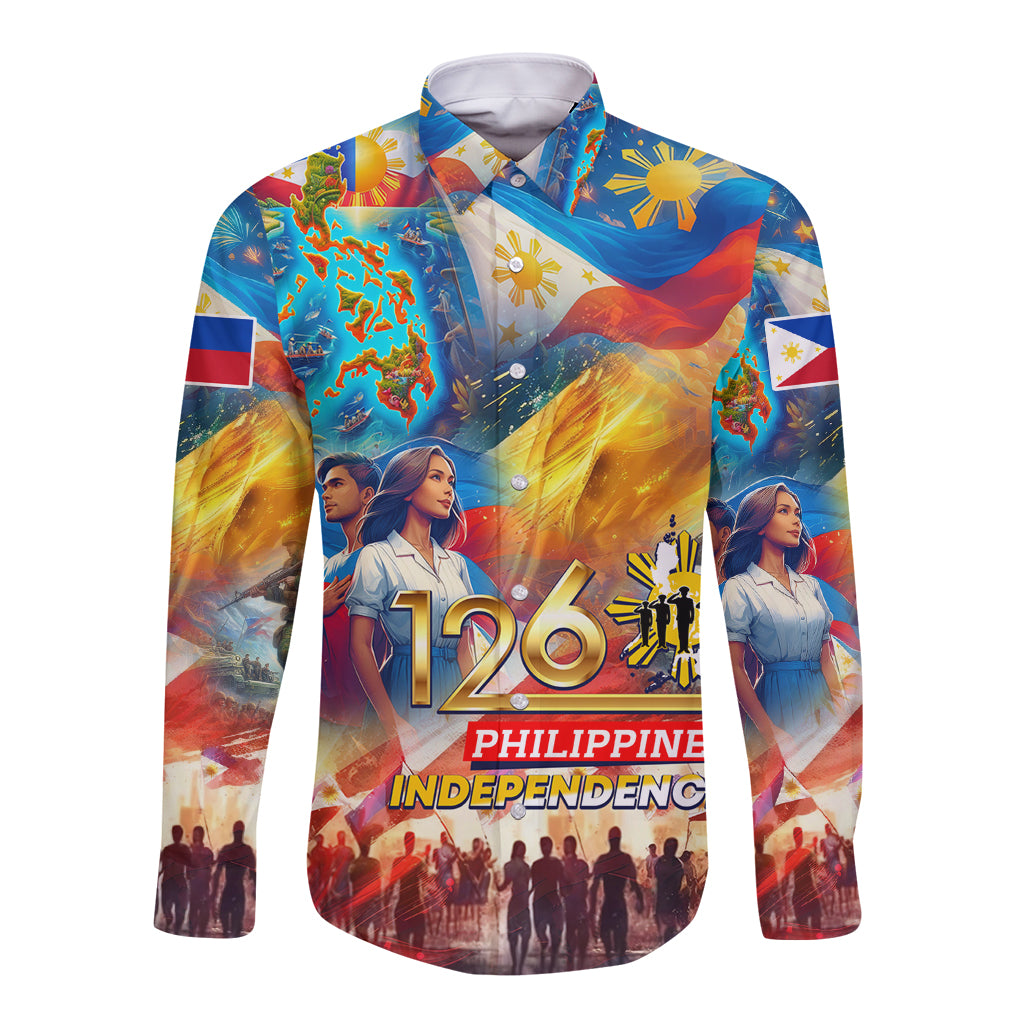 Custom The Philippines 126th Independence Anniversary Long Sleeve Button Shirt Art Style DT02 Unisex Art - Polynesian Pride