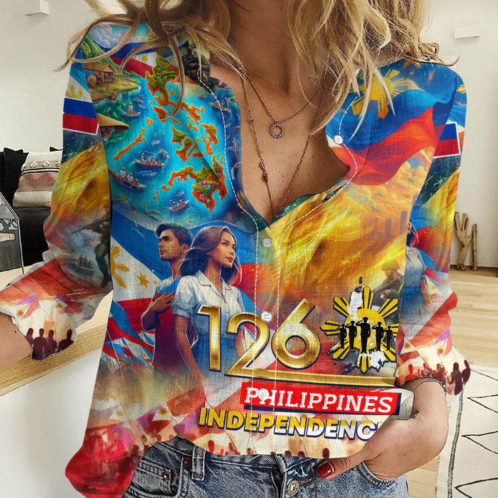 Custom The Philippines 126th Independence Anniversary Women Casual Shirt Art Style DT02 Female Art - Polynesian Pride