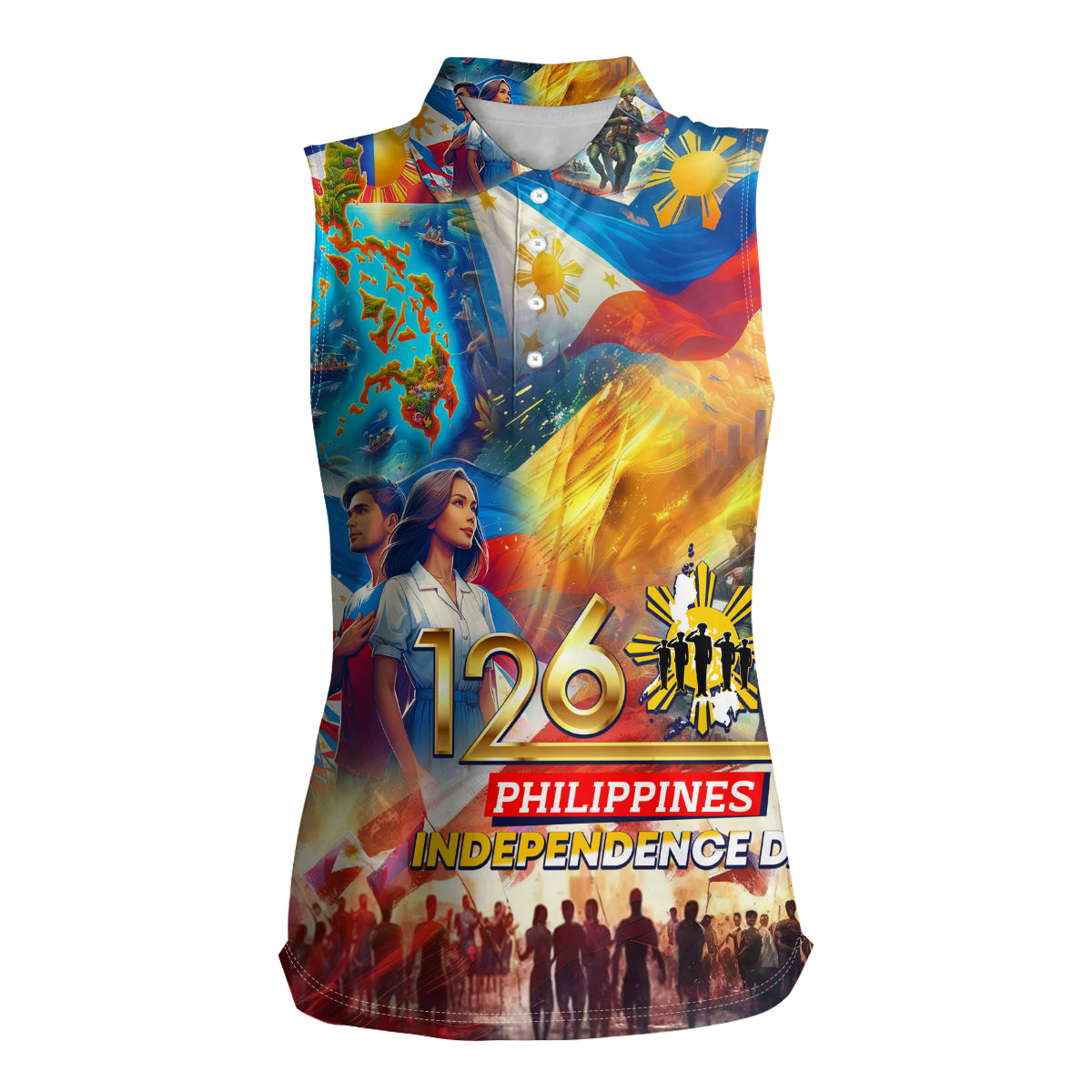 Custom The Philippines 126th Independence Anniversary Women Sleeveless Polo Shirt Art Style DT02 Female Art - Polynesian Pride