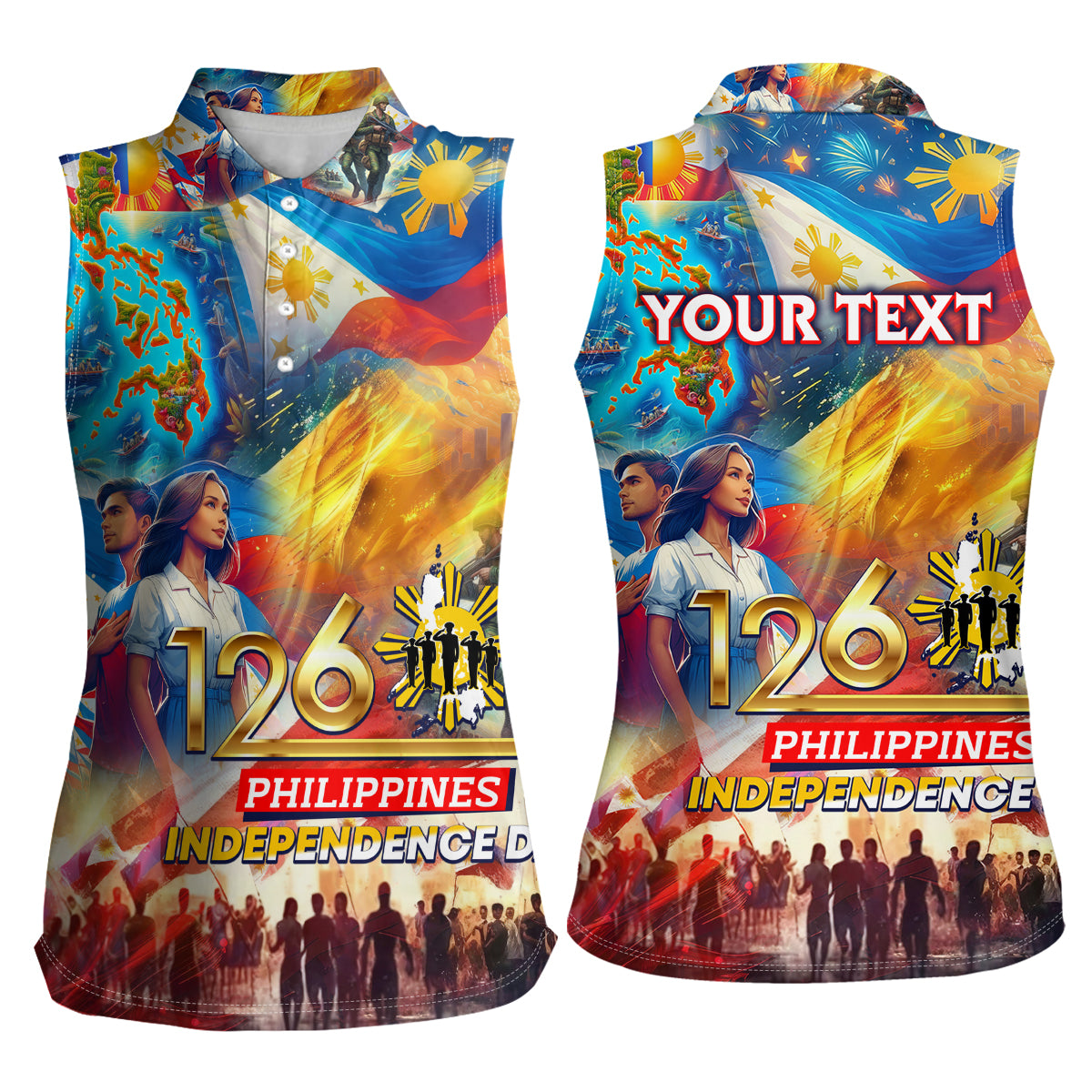 Custom The Philippines 126th Independence Anniversary Women Sleeveless Polo Shirt Art Style