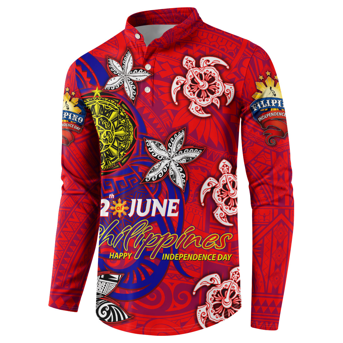 Personalized Philippines 12 June Independence Day Button Sweatshirt Polynesian Turtle Plumeria