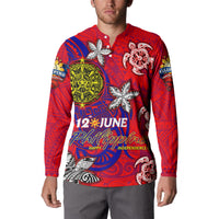 Personalized Philippines 12 June Independence Day Button Sweatshirt Polynesian Turtle Plumeria