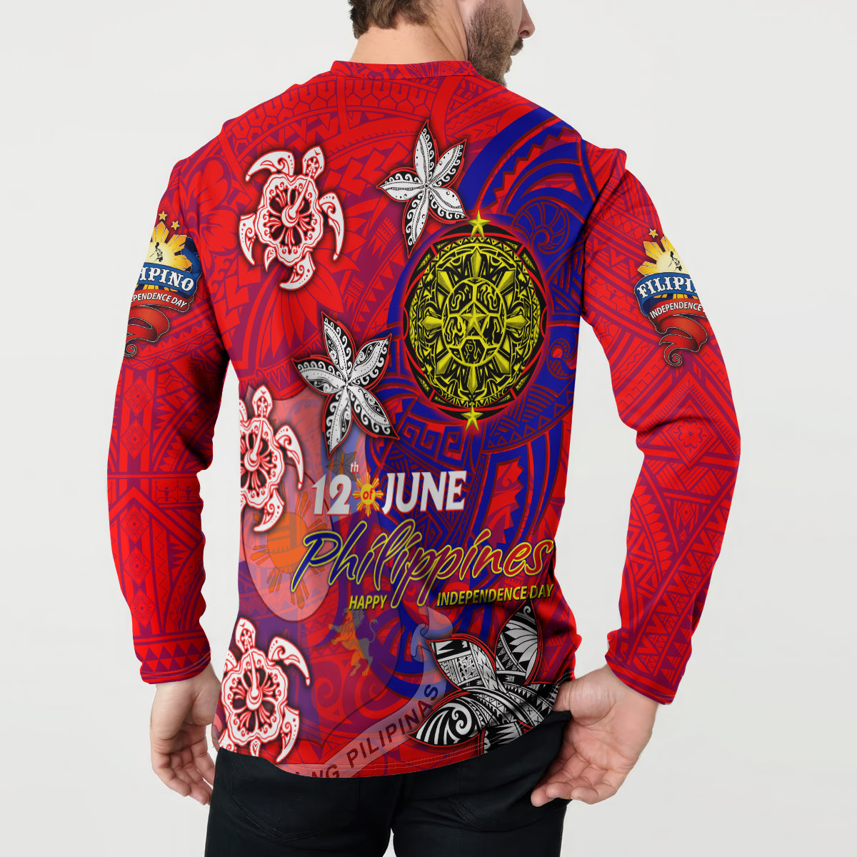 Personalized Philippines 12 June Independence Day Button Sweatshirt Polynesian Turtle Plumeria