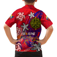 Personalized Philippines 12 June Independence Day Family Matching Off Shoulder Short Dress and Hawaiian Shirt Polynesian Turtle Plumeria DT02 - Polynesian Pride