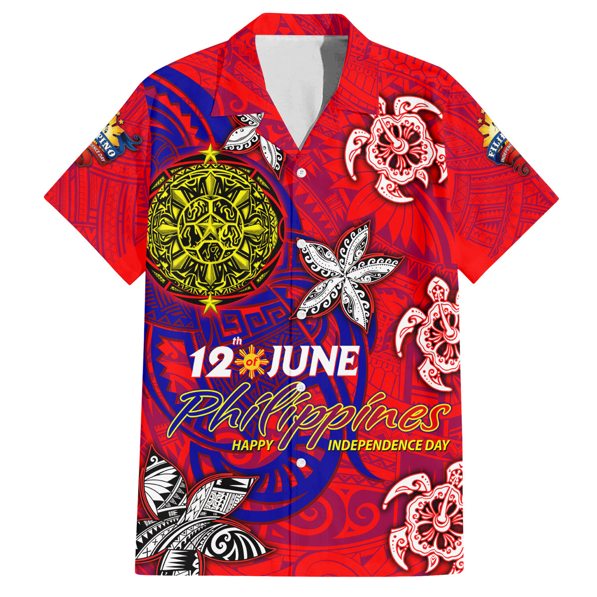 Personalized Philippines 12 June Independence Day Family Matching Off Shoulder Short Dress and Hawaiian Shirt Polynesian Turtle Plumeria DT02 Dad's Shirt - Short Sleeve Red - Polynesian Pride