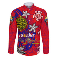 Personalized Philippines 12 June Independence Day Family Matching Off Shoulder Short Dress and Hawaiian Shirt Polynesian Turtle Plumeria DT02 Dad's Shirt - Long Sleeve Red - Polynesian Pride