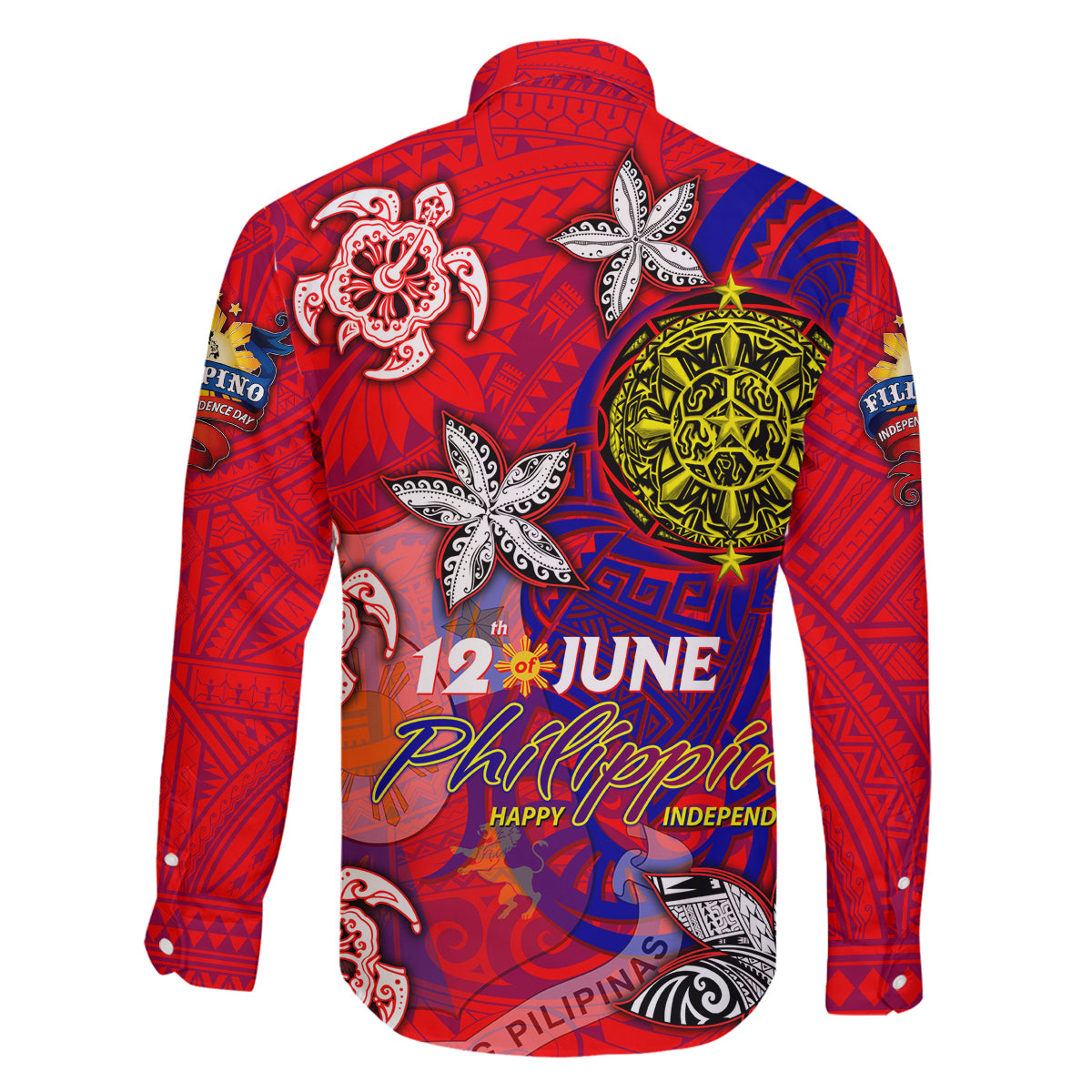 Personalized Philippines 12 June Independence Day Family Matching Off Shoulder Short Dress and Hawaiian Shirt Polynesian Turtle Plumeria DT02 - Polynesian Pride
