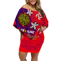Personalized Philippines 12 June Independence Day Family Matching Off Shoulder Short Dress and Hawaiian Shirt Polynesian Turtle Plumeria DT02 Mom's Dress Red - Polynesian Pride
