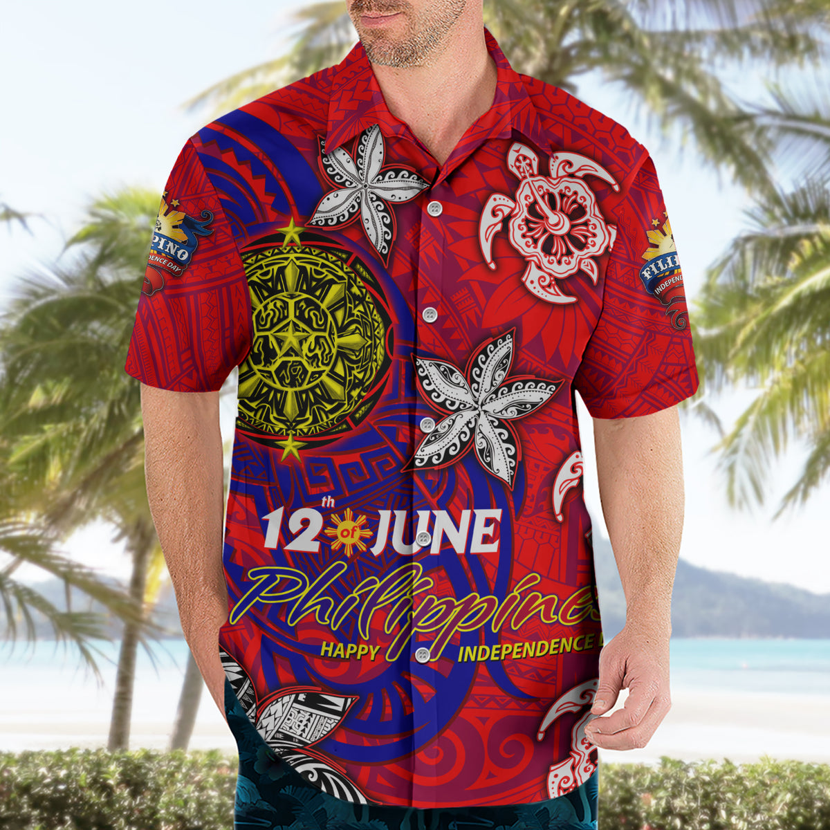Personalized Philippines 12 June Independence Day Hawaiian Shirt Polynesian Turtle Plumeria