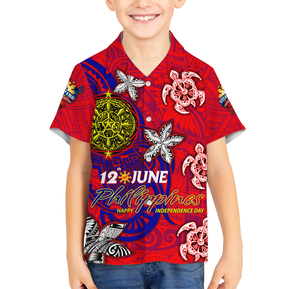 Personalized Philippines 12 June Independence Day Hawaiian Shirt Polynesian Turtle Plumeria