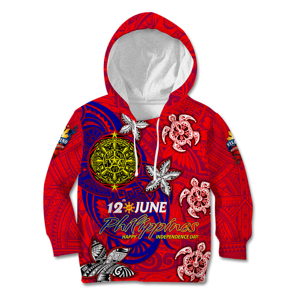 Personalized Philippines 12 June Independence Day Kid Hoodie Polynesian Turtle Plumeria DT02 Hoodie Red - Polynesian Pride