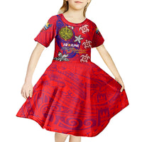 Personalized Philippines 12 June Independence Day Kid Short Sleeve Dress Polynesian Turtle Plumeria