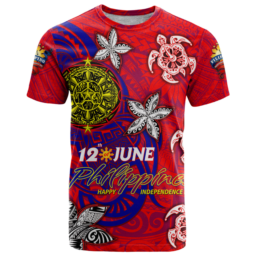Personalized Philippines 12 June Independence Day T Shirt Polynesian Turtle Plumeria
