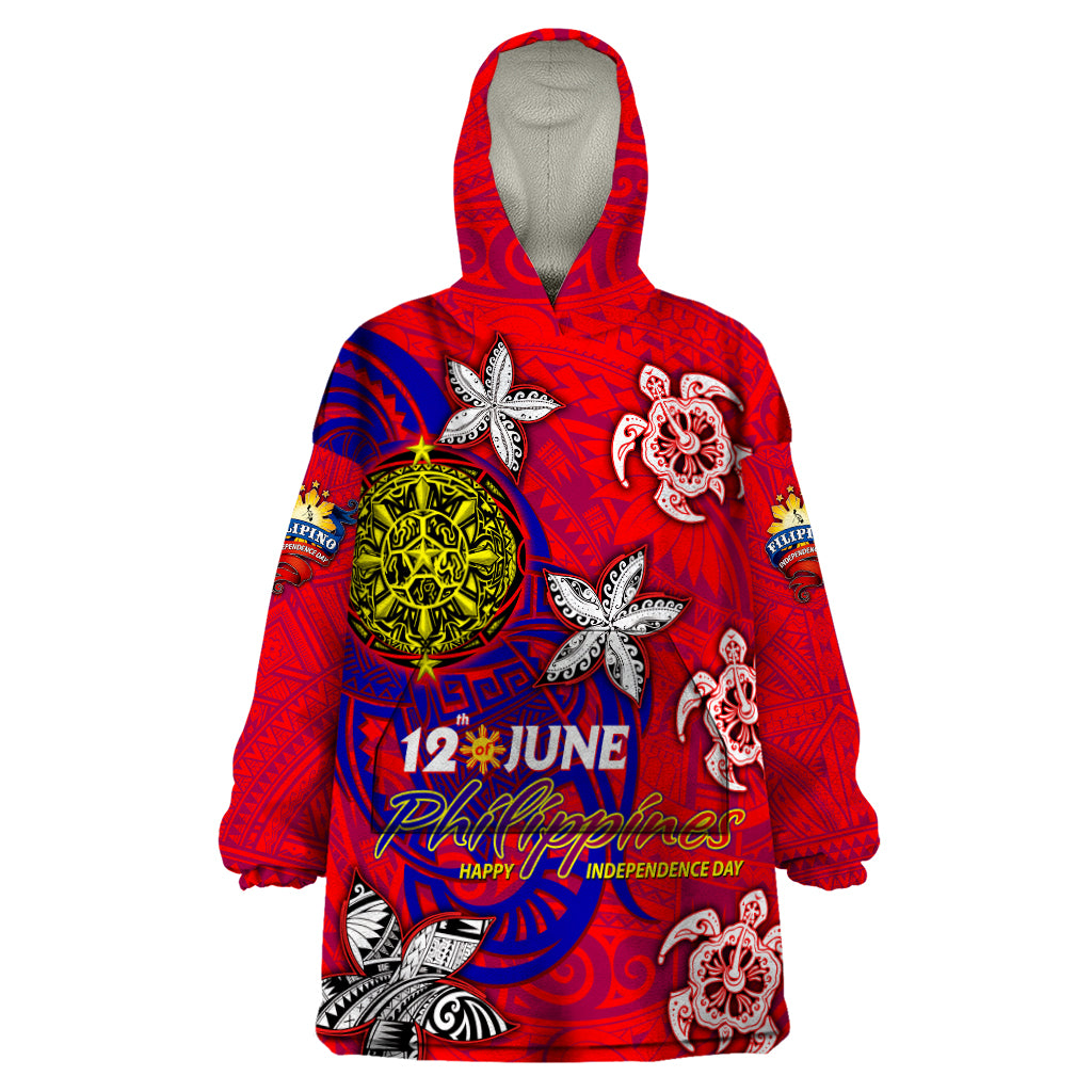 Personalized Philippines 12 June Independence Day Wearable Blanket Hoodie Polynesian Turtle Plumeria DT02 One Size Red - Polynesian Pride