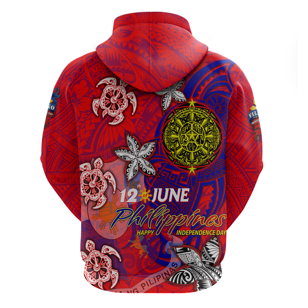 Personalized Philippines 12 June Independence Day Zip Hoodie Polynesian Turtle Plumeria DT02 - Polynesian Pride