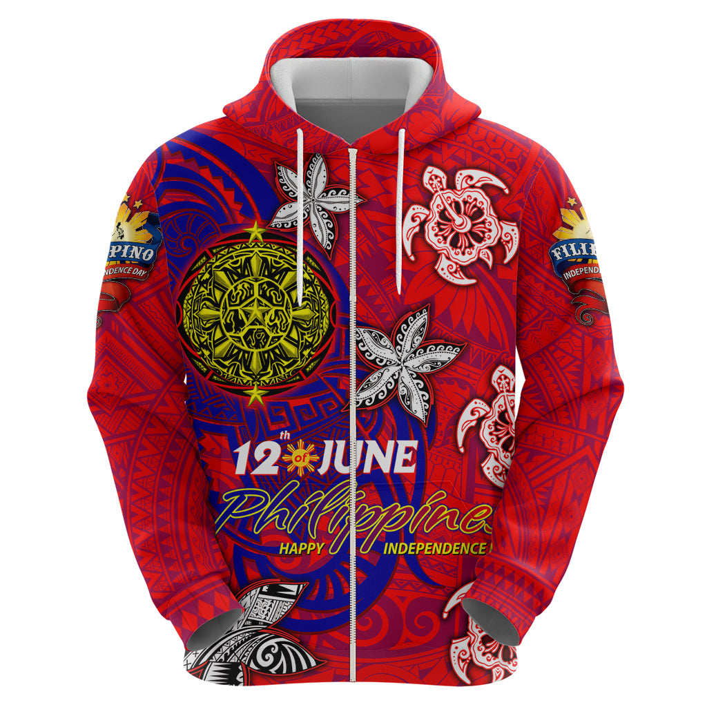 Personalized Philippines 12 June Independence Day Zip Hoodie Polynesian Turtle Plumeria DT02 - Polynesian Pride