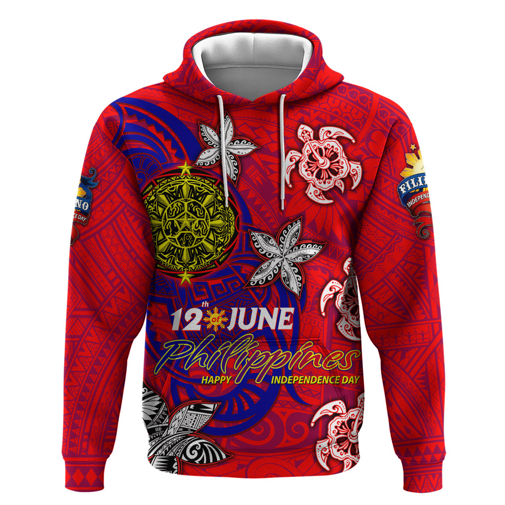 Personalized Philippines 12 June Independence Day Zip Hoodie Polynesian Turtle Plumeria DT02 Pullover Hoodie Red - Polynesian Pride
