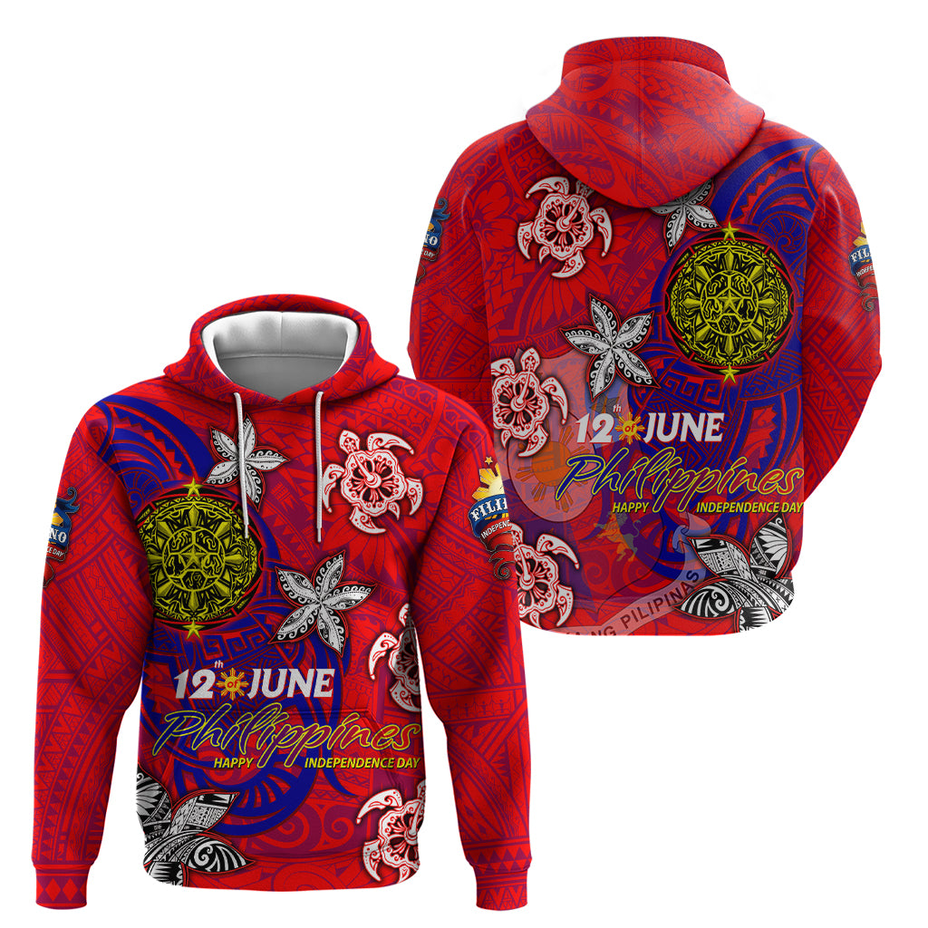 Personalized Philippines 12 June Independence Day Zip Hoodie Polynesian Turtle Plumeria DT02 - Polynesian Pride