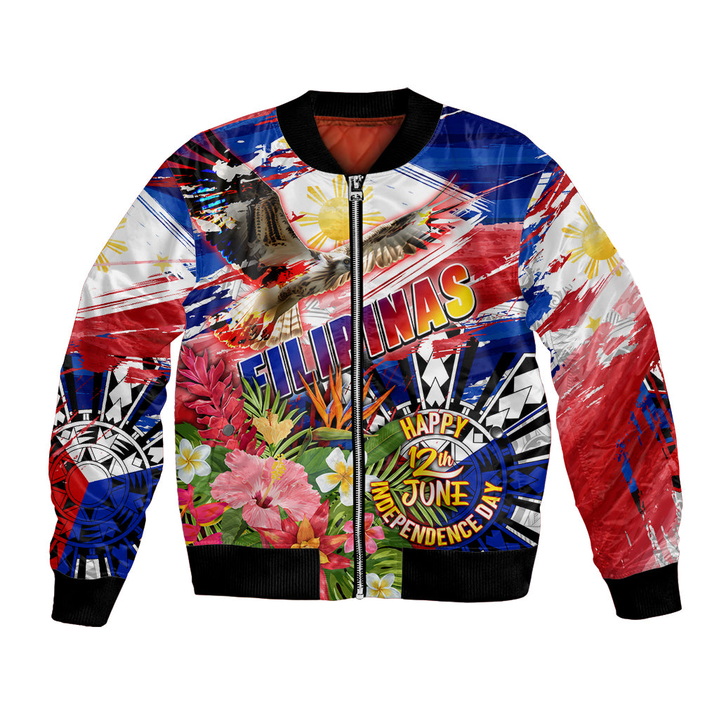 Personalized Philippines Independence Day Bomber Jacket Polynesia Filipinas Eagle Hibiscus DT02 Unisex Blue - Polynesian Pride
