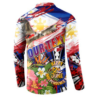 Personalized Philippines Independence Day Button Sweatshirt Polynesia Filipinas Eagle Hibiscus