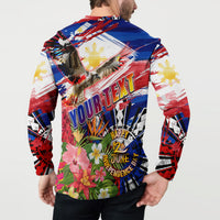Personalized Philippines Independence Day Button Sweatshirt Polynesia Filipinas Eagle Hibiscus