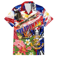 Personalized Philippines Independence Day Family Matching Off The Shoulder Long Sleeve Dress and Hawaiian Shirt Polynesia Filipinas Eagle Hibiscus DT02 Dad's Shirt - Short Sleeve Blue - Polynesian Pride