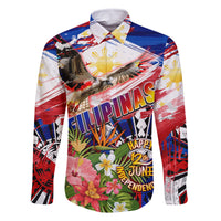 Personalized Philippines Independence Day Family Matching Off The Shoulder Long Sleeve Dress and Hawaiian Shirt Polynesia Filipinas Eagle Hibiscus DT02 Dad's Shirt - Long Sleeve Blue - Polynesian Pride