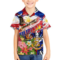 Personalized Philippines Independence Day Family Matching Off The Shoulder Long Sleeve Dress and Hawaiian Shirt Polynesia Filipinas Eagle Hibiscus DT02 Son's Shirt Blue - Polynesian Pride