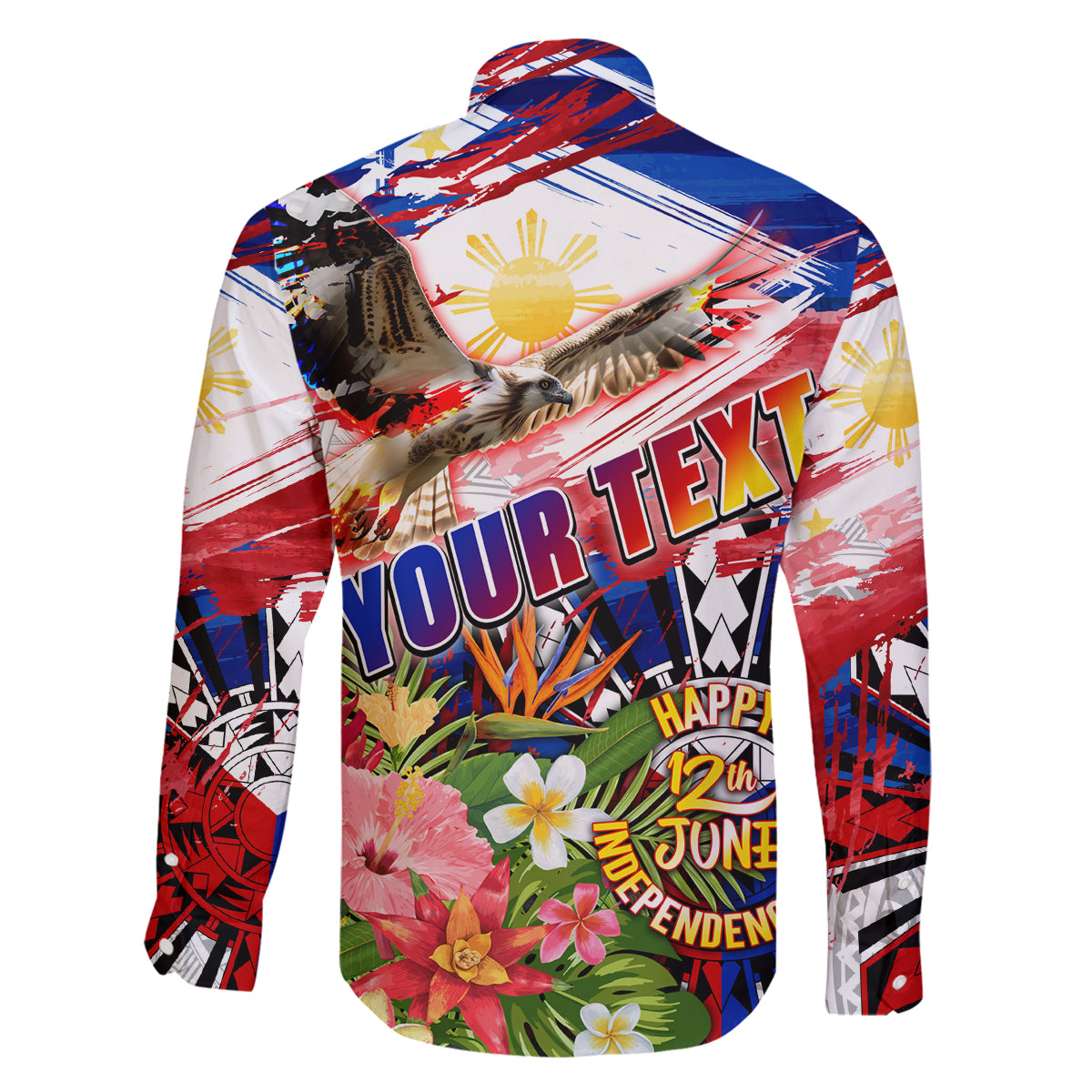 Personalized Philippines Independence Day Family Matching Off Shoulder Short Dress and Hawaiian Shirt Polynesia Filipinas Eagle Hibiscus DT02 - Polynesian Pride