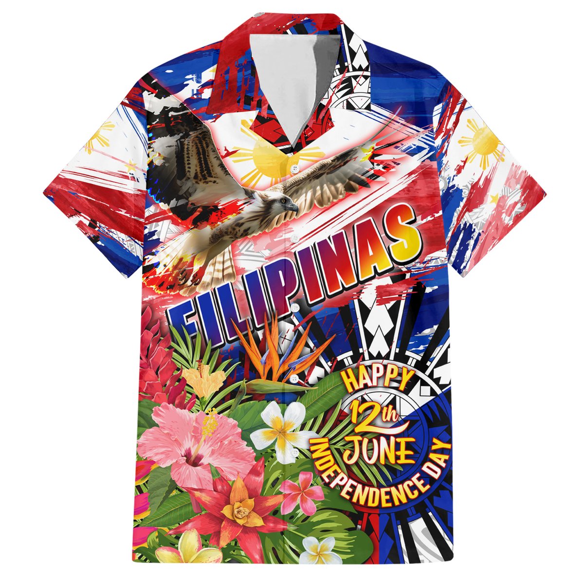 Personalized Philippines Independence Day Hawaiian Shirt Polynesia Filipinas Eagle Hibiscus DT02 Blue - Polynesian Pride