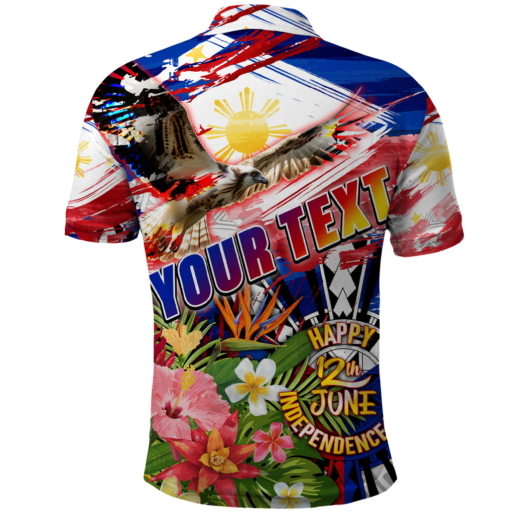 Personalized Philippines Independence Day Polo Shirt Polynesia Filipinas Eagle Hibiscus