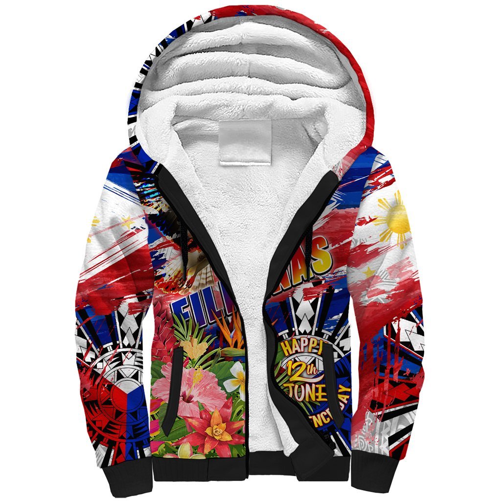Personalized Philippines Independence Day Sherpa Hoodie Polynesia Filipinas Eagle Hibiscus DT02 Unisex Blue - Polynesian Pride