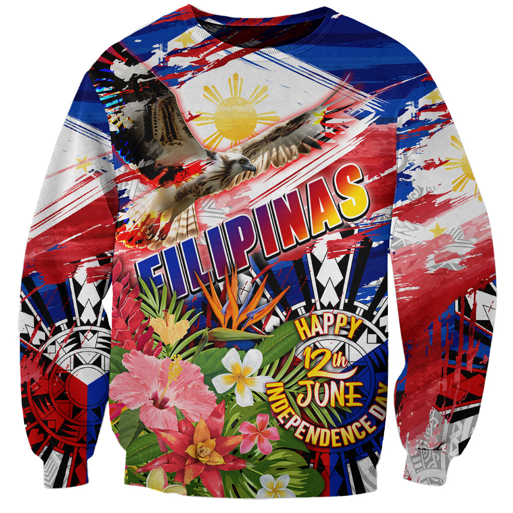 Personalized Philippines Independence Day Sweatshirt Polynesia Filipinas Eagle Hibiscus DT02 Unisex Blue - Polynesian Pride