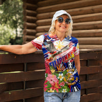 Personalized Philippines Independence Day Women Polo Shirt Polynesia Filipinas Eagle Hibiscus