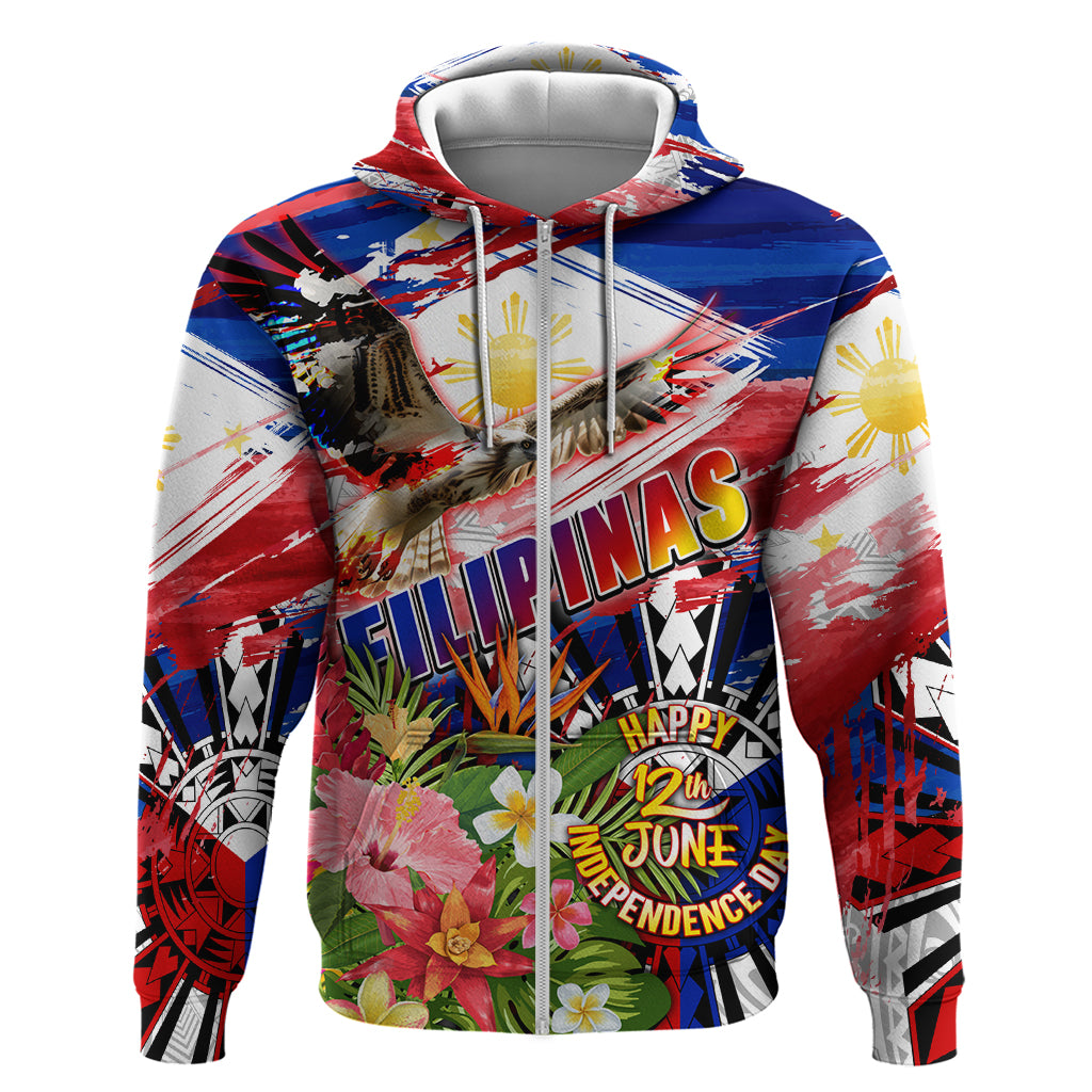 Personalized Philippines Independence Day Zip Hoodie Polynesia Filipinas Eagle Hibiscus DT02 Zip Hoodie Blue - Polynesian Pride
