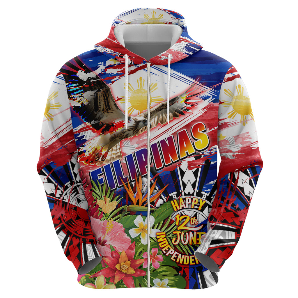 Personalized Philippines Independence Day Zip Hoodie Polynesia Filipinas Eagle Hibiscus DT02 - Polynesian Pride