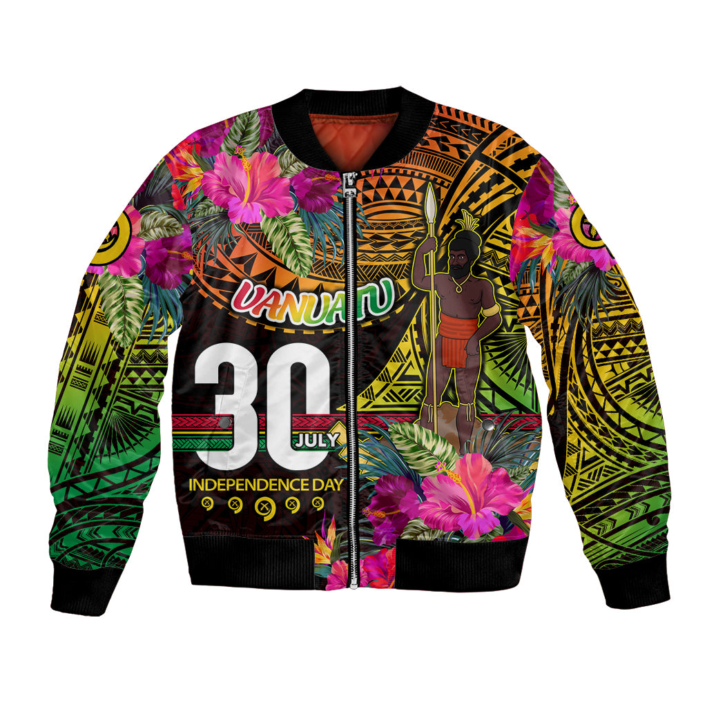 Personalised Vanuatu Independence Day 30 July Bomber Jacket Hibiscus Polynesian Pattern
