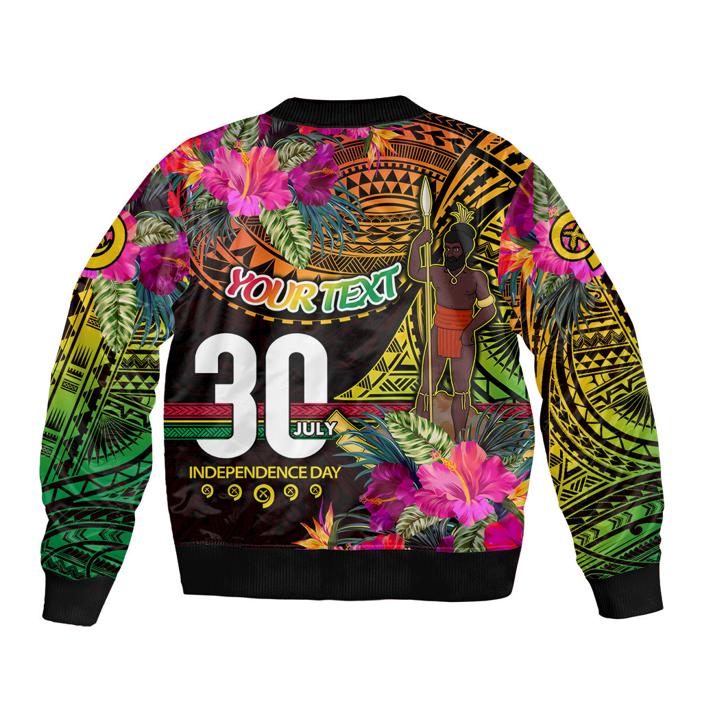 Personalised Vanuatu Independence Day 30 July Bomber Jacket Hibiscus Polynesian Pattern